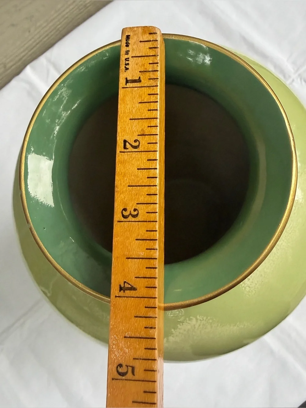 American Folk Art Pottery Vase  11” Rustic Country Farm Green Glossy Horse Flag